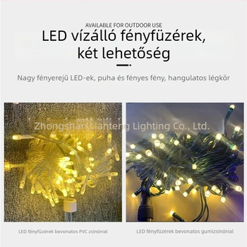 LED színes villogó zsinórfény rézdrótból, beltéri és kültéri karácsonyi dekorációhoz, vízálló