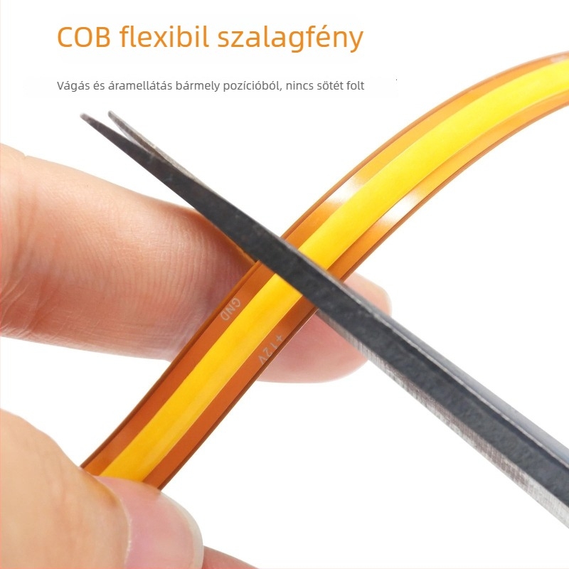 12-24V COB LED szalag szekrényekhez és kiállításokra, hossz szerint vágható, öntapadós, szemkímélő fény, 8 W/m, CRI 90, 180° sugárzás