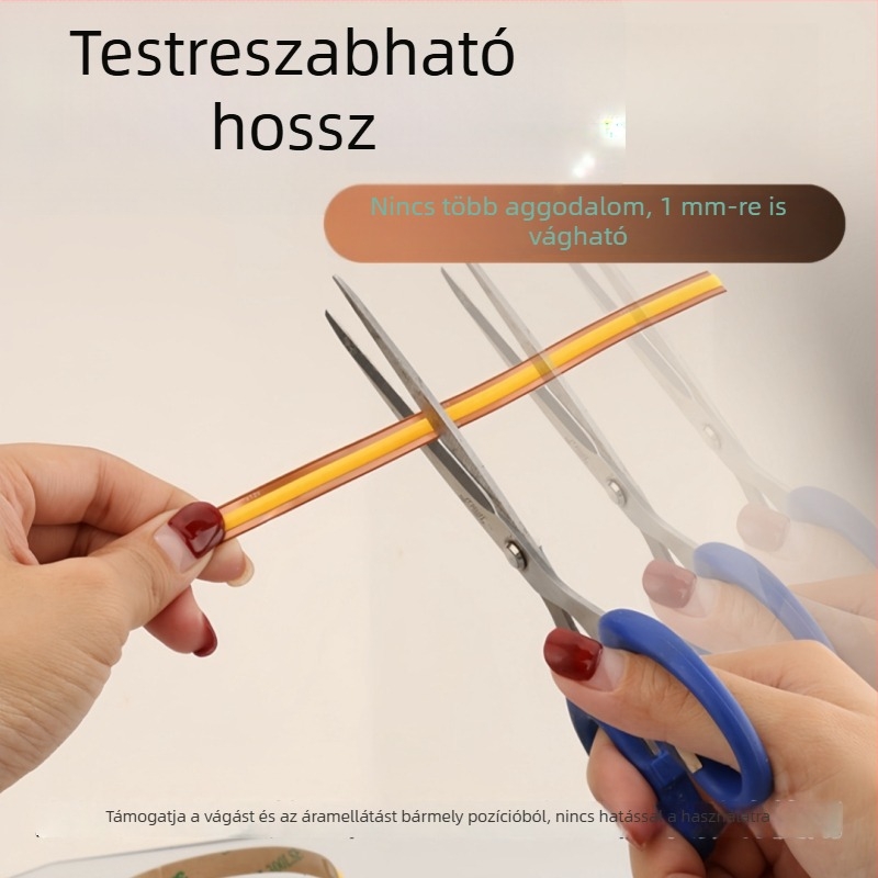 12-24V COB LED szalag szekrényekhez és kiállításokra, hossz szerint vágható, öntapadós, szemkímélő fény, 8 W/m, CRI 90, 180° sugárzás