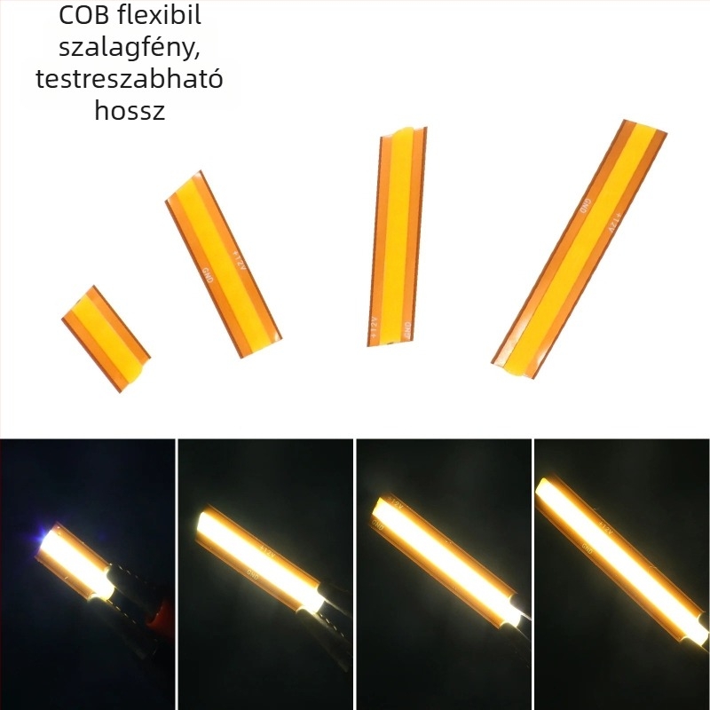 12-24V COB LED szalag szekrényekhez és kiállításokra, hossz szerint vágható, öntapadós, szemkímélő fény, 8 W/m, CRI 90, 180° sugárzás