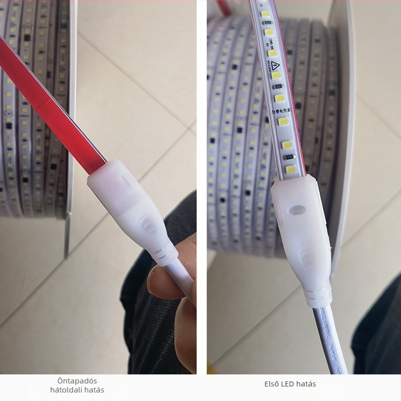 Driver nélküli LED-szalag 220V, 2835, 120 LED, réz tartó, 10 cm-es szakasz, öntapadó hátoldal