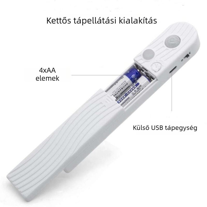 LED-s világítócsík mozgásérzékelővel és akkumulátortartó dobozzal, USB-duális táplálással, vízálló gardróbhoz és az ágy alá