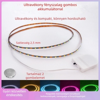 Monokróm LED-szalag 5V, gombelemmel ellátott dobozával és kapcsolóval, öntapadós, beltéri dekoratív világítás, 60 LED, 120° fényáram, állítható fényerő
