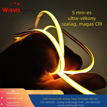 COB LED szalag 504 LED-del, gardróbhoz és lépcsőhöz, S‑alakú lineáris LED szalag, 5 mm széles, alacsony feszültség, ultra keskeny, öntapadó, 6 W/m