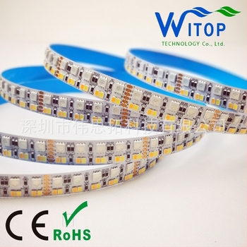 RGB+CCT LED-szalag, dupla sor, 270 LED, 5 m, 24 V, távirányítós fényerő-szabályzás, nem vízálló, CRI 90, 44 W/m, otthoni és szállodai dekorációhoz