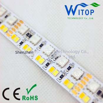 RGB+CCT LED-szalag, dupla sor, 270 LED, 5 m, 24 V, távirányítós fényerő-szabályzás, nem vízálló, CRI 90, 44 W/m, otthoni és szállodai dekorációhoz