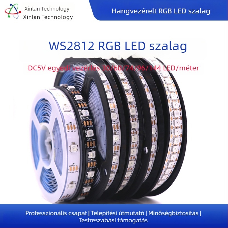 RGB WS2812 LED szalag, teljes színű atmoszférikus világítás, 5V, beépített IC, programozható Jazz fénycsík
