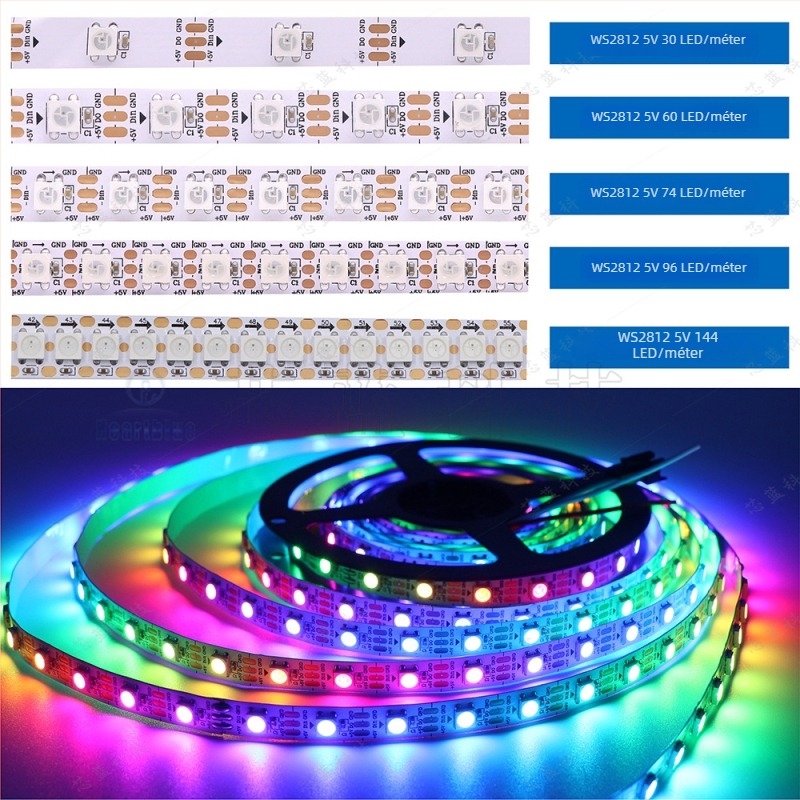 RGB WS2812 LED szalag, teljes színű atmoszférikus világítás, 5V, beépített IC, programozható Jazz fénycsík