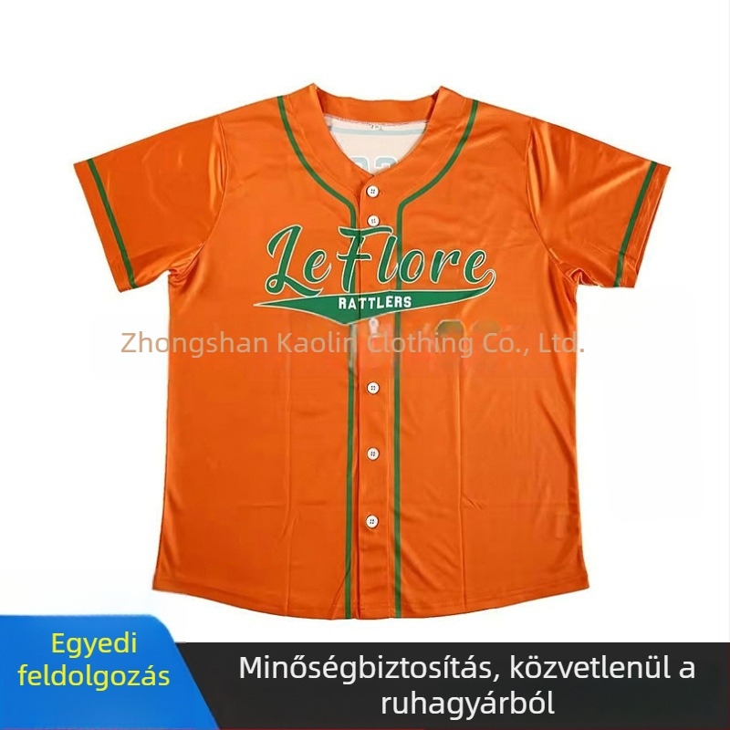 Személyre szabott baseball mez gyorsan száradó rövid ujjú kardigán digitális nyomással és hímzett logóval, sportos felső