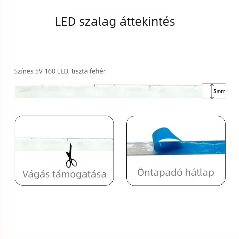 5 mm vékony COB RGB LED sáv, WS8, színváltó, programozható hangulatvilágítás