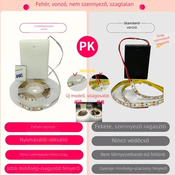 LED-szalag akkumulátortokkal, 5V, AA-elemről működik, 60×2835 LED, öntapadós, TV környezeti világítás