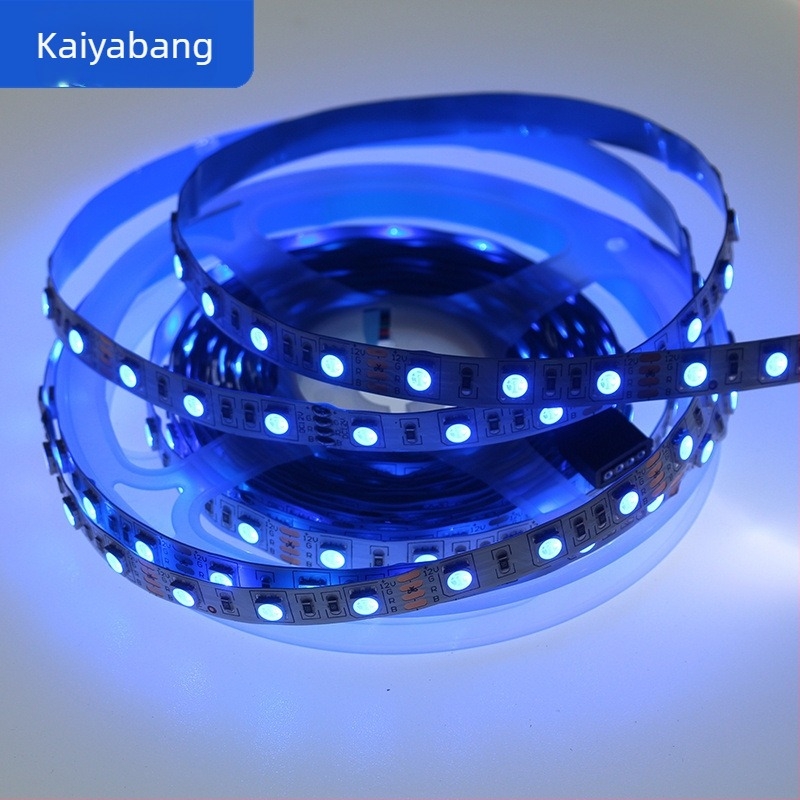Raktáron 12V RGB LED szalag, 5050 LED-ek, rugalmas, lila fény, 60 LED/m
