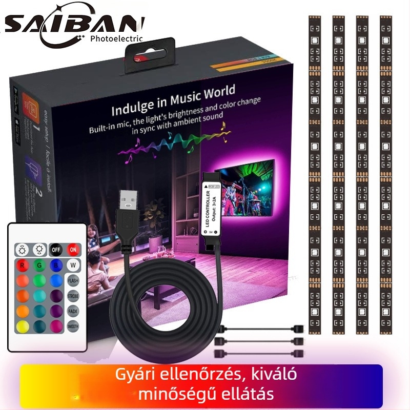 24 gombos RGB tévéháttérvilágítás szalagkészlet USB 5V-os, 5050 RGB LED-ek, teljes hossz 2 m