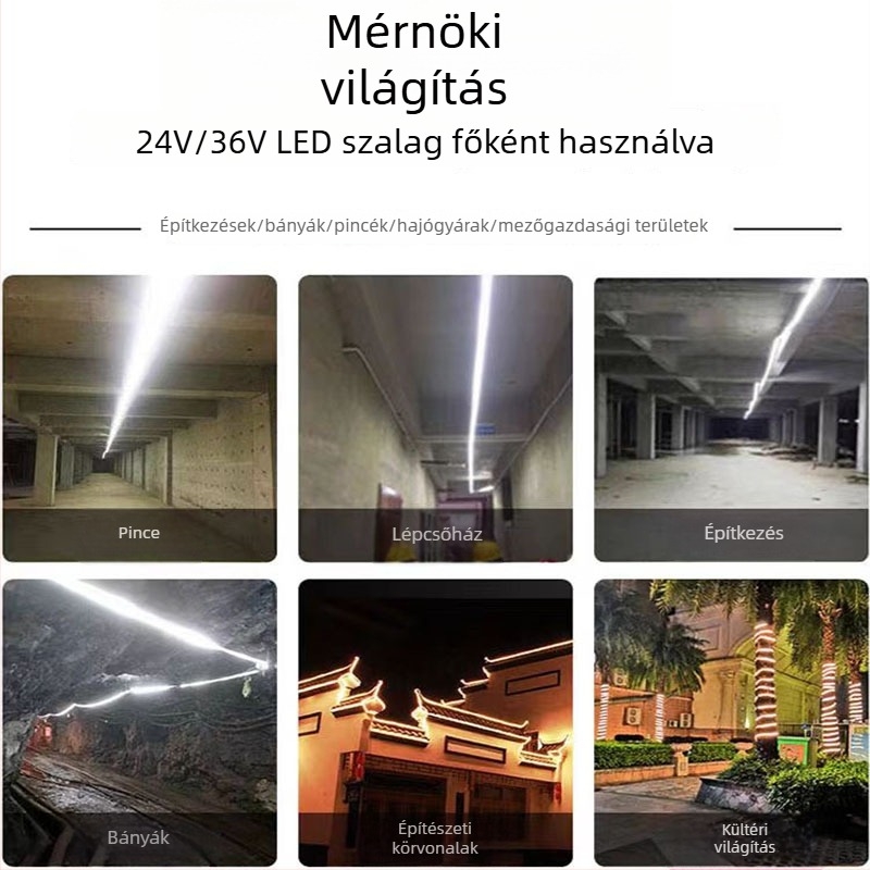 Alacsony feszültségű LED-szalag 24V/36V, nagy fényerő 2835, kétsoros, kültéri vízálló, alkalmas alagútakhoz, bányákhoz és toronydarukhoz – hangulatvilágítás