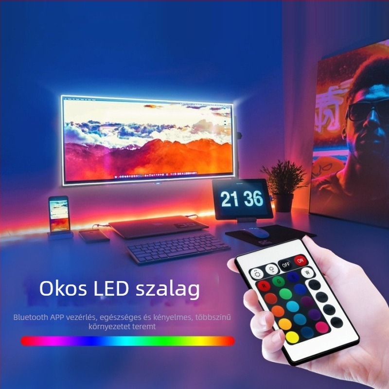 5V LED szalag készlet 5050RGB, vízálló, USB tápegység, 24 gombos távirányító, zene és Bluetooth, televíziós háttérvilágítás