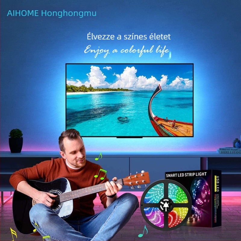5V LED szalag készlet 5050RGB, vízálló, USB tápegység, 24 gombos távirányító, zene és Bluetooth, televíziós háttérvilágítás