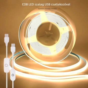 5V COB LED szalag öntapadó szalaggal, USB kapcsolóval, TV hátterének világításához, lágy fény, fényfoltok nélkül