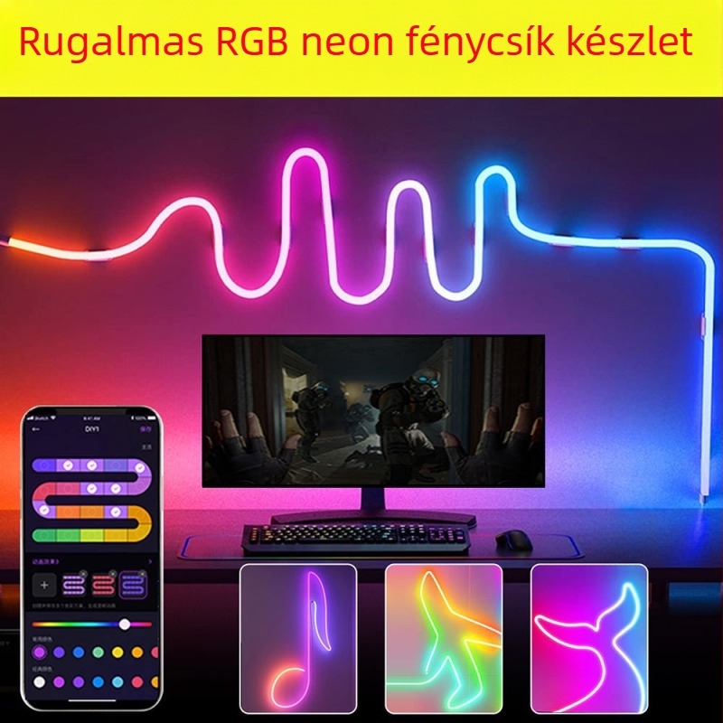 RGB LED szalagkészlet Bluetooth és hangvezérléssel, rugalmas neon-stílusú világítás