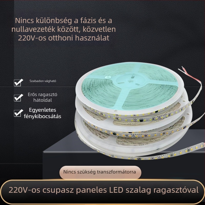 Személyre szabott LED-szalag otthoni használatra, 220V, transzformátor és meghajtó nélkül, nincsen feszültségcsökkenés, csupasz PCB, 120 LED 2835, 8 mm szélesség, 10,5 W, 120° fénysugár