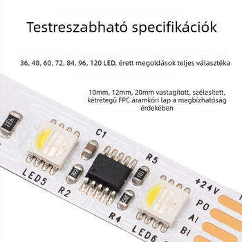 DMX512 RGBW teljes színű LED-szalag, 24V, öntapadós, 10 szegmens, 60 LED 5050 RGBW, 5 m hosszú