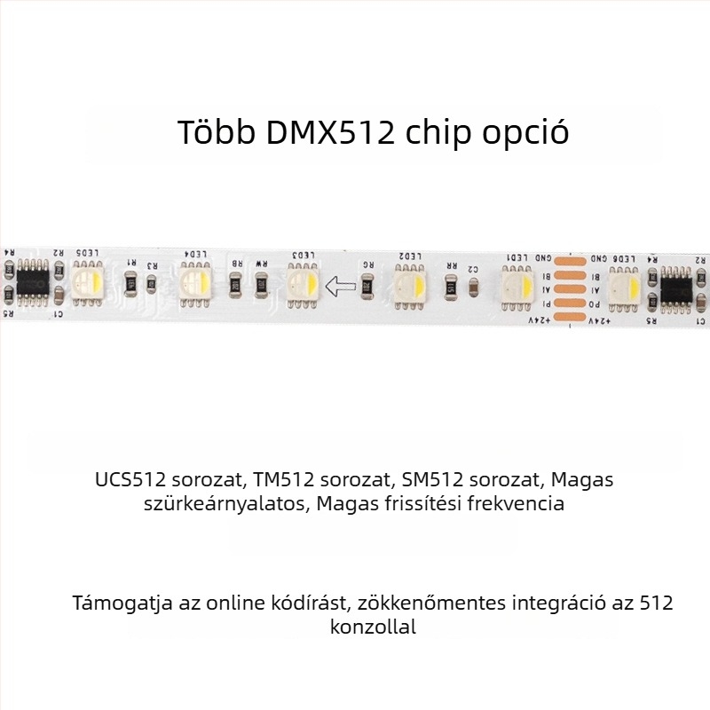 DMX512 RGBW teljes színű LED-szalag, 24V, öntapadós, 10 szegmens, 60 LED 5050 RGBW, 5 m hosszú