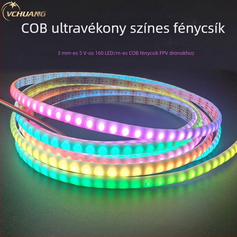 RGB COB LED szalag, ultra keskeny, 5 m hosszú, fénykövető és áramló víz effekt, verseny drónok és VR számára