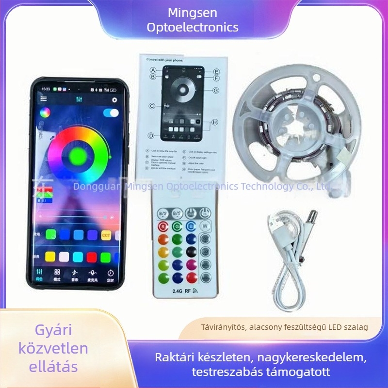 5V/12V alacsony feszültségű intelligens LED-szalag Bluetooth és távirányítóval, öntapadós rugalmas fénycsík beltéri dekorációhoz