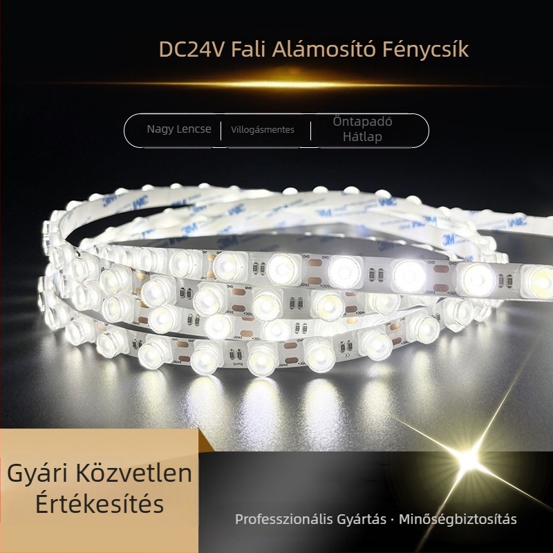 Diffúziós tükröződésű LED-szalag, 24V, 2835 LED-ek, 48 LED, 120° fényáram, 1616 lencse, beltéri falmosó világítás