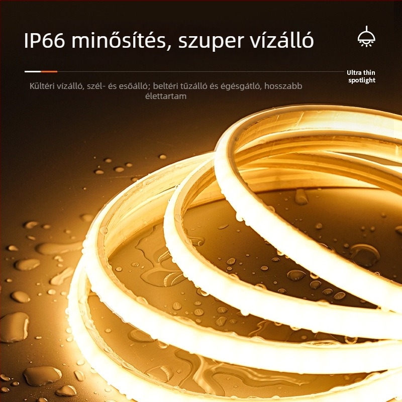 COB LED szalag 220V, vízálló, öntapadó, lineáris mennyezeti világítás, 240 LED-del, 180°-os sugárzás
