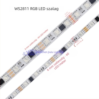 WS2811 RGB LED szalag, 8 mm keskeny csupasz PCB, 5050 LED-ek, 84 LED/m, teljes színű, vízesés effektus futófénycsík