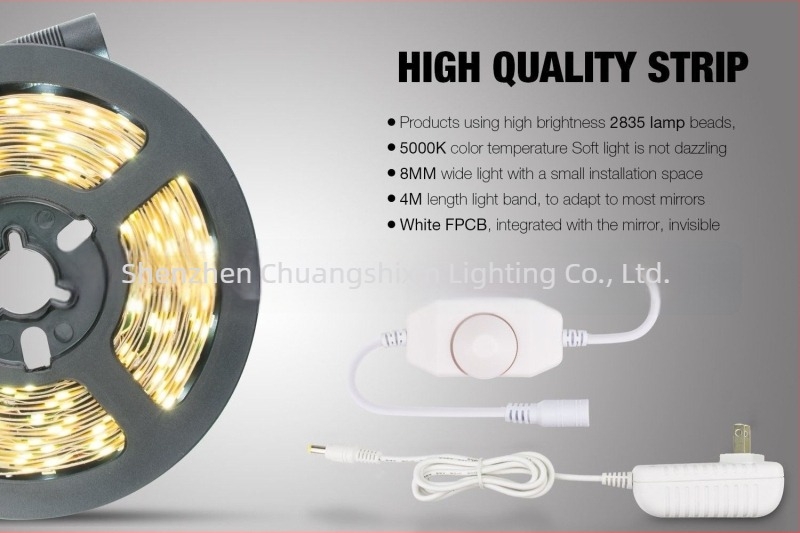 LED smink­tükör elővilágítás készlet, tükrön világító sáv 2835, fényerő-szabályozható TV háttérvilágítás