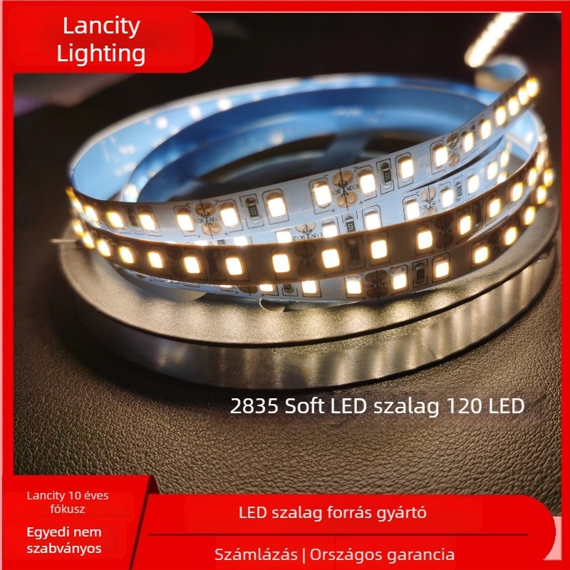 LED-szalag 2835, 12V, 8 mm szélességű, 120 LED, szilikon lineáris világító szalag szekrényekhez és vitrinekhez