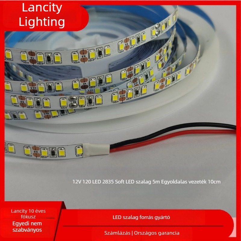 LED-szalag 2835, 12V, 8 mm szélességű, 120 LED, szilikon lineáris világító szalag szekrényekhez és vitrinekhez