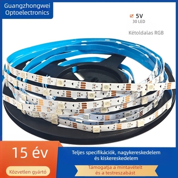 5050 RGB LED-szalag, 30 LED, 5V alacsony feszültség / 220V hálózati üzem, 5,5 mm szélesség, vízálló, hangulatvilágítás kozmetikai tükrökhöz