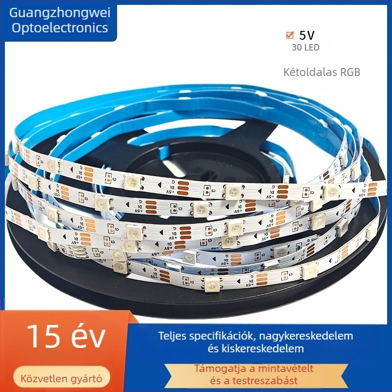 5050 RGB LED-szalag, 30 LED, 5V alacsony feszültség / 220V hálózati üzem, 5,5 mm szélesség, vízálló, hangulatvilágítás kozmetikai tükrökhöz