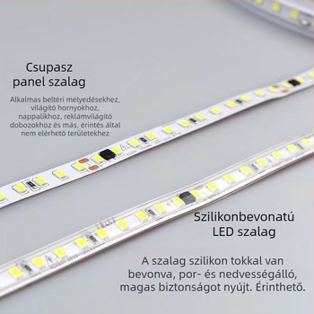 220V-os LED lineáris fénycsík – öntapadó, beltéri mennyezet- és szekrényvilágítás, alumíniumcsatorna, 120 LED, 10W