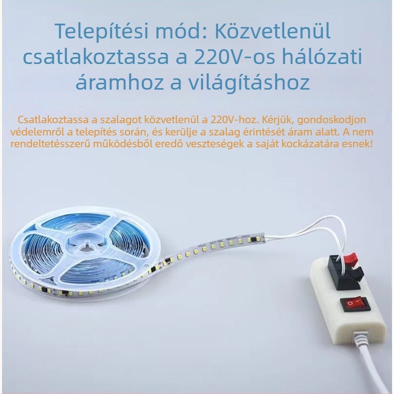 220V-os LED lineáris fénycsík – öntapadó, beltéri mennyezet- és szekrényvilágítás, alumíniumcsatorna, 120 LED, 10W