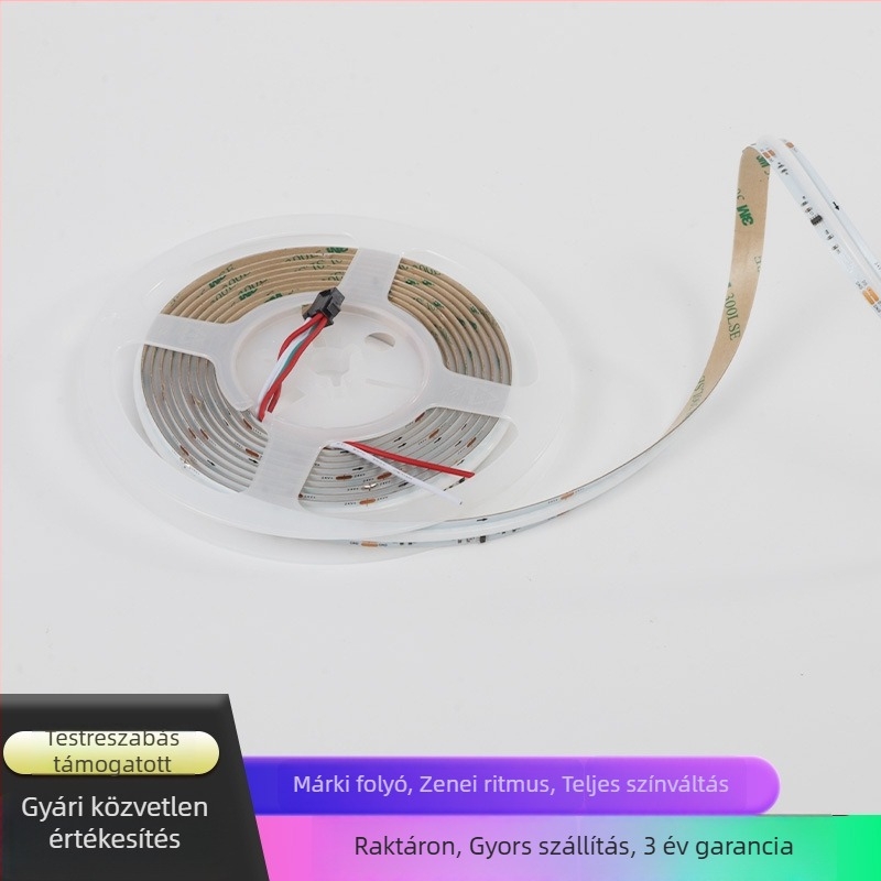 COB RGB LED-szalag, 10 mm széles, 576 LED/m, 12/24V alacsony feszültség, teljes színű COB fénycsík
