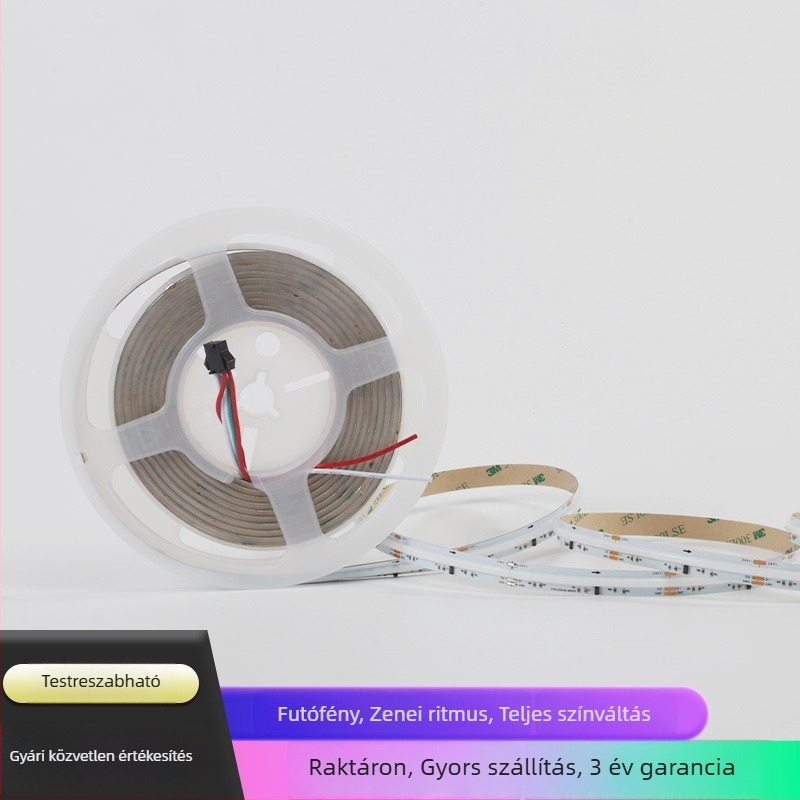 COB RGB LED-szalag, 10 mm széles, 576 LED/m, 12/24V alacsony feszültség, teljes színű COB fénycsík