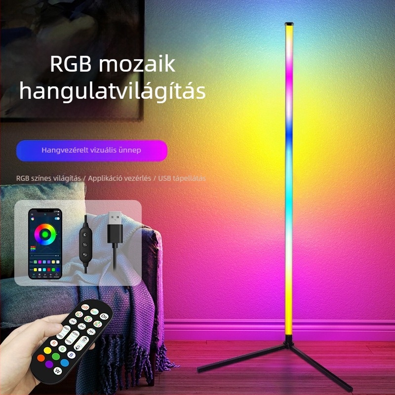 Állólámpa RGB környezeti fénnyel, LED, állítható fényerő, hangérzékelő, hálószoba és nappali számára.