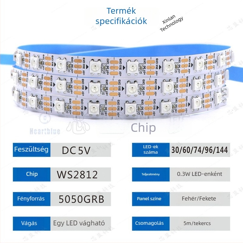 WS2812 RGB LED-szalag, 5V, beépített IC, programozható, teljes színű hangulatvilágítás, Mic Jazz LED-szalag