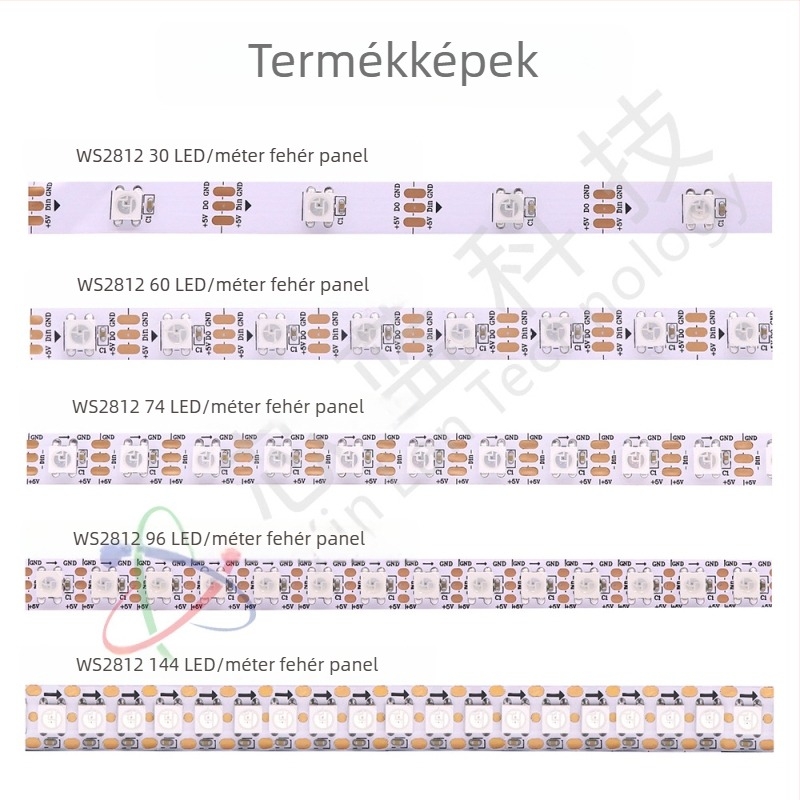 WS2812 RGB LED-szalag, 5V, beépített IC, programozható, teljes színű hangulatvilágítás, Mic Jazz LED-szalag
