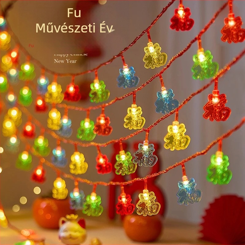 Újévi LED füzér szerencse jelével, kültéri dekoráció, 12 m, 68 LED