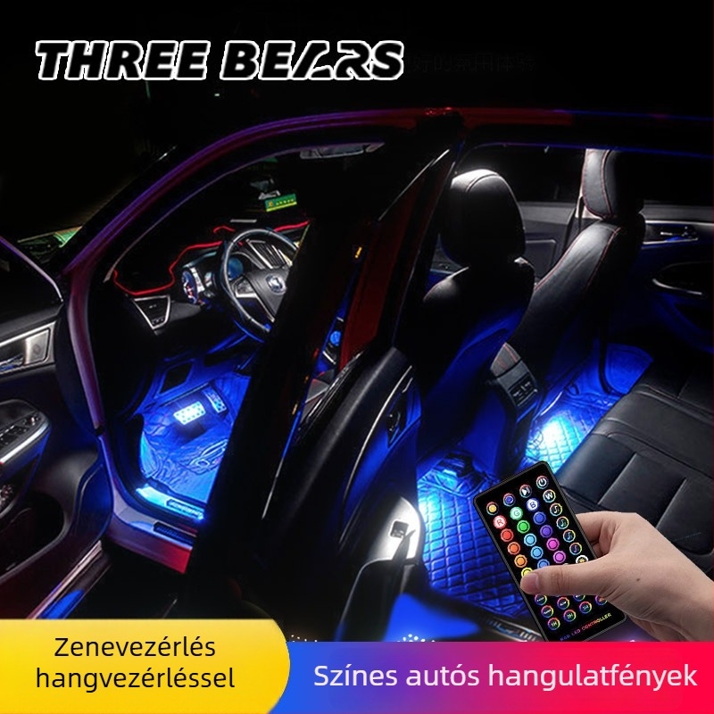 1-4 RGB LED autó belső hangulatvilágítás, lábfej alatti részre, zenére reagáló, távirányítóval