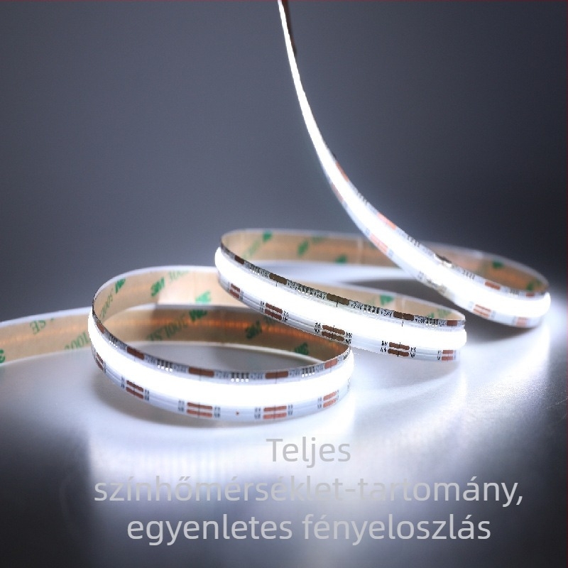 COB LED-szalag alacsony feszültségű, 12V/24V, öntapadós szilikon, nagy fényerő, 320 LED, hajlítható beltéri világításhoz, dimmelhető, 12 W/m, élettartam 50 000 óra