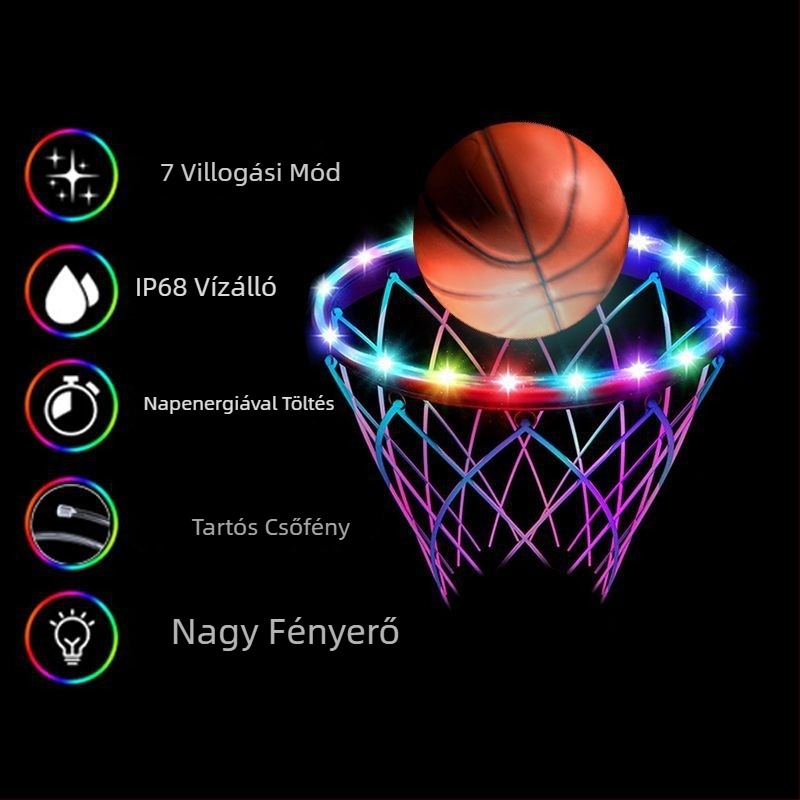 RGB színű LED kosárpalánk világítószalag, napenergia, színváltó fény
