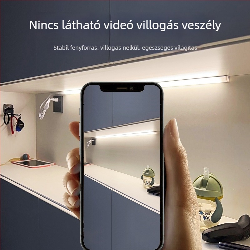 220V-os 90 fokos szekrényvilágítás LED-szalaggal, mozgásérzékelő