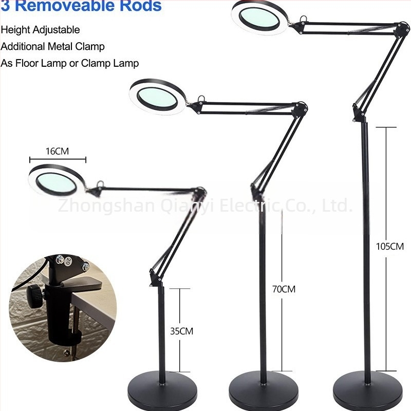 LED állólámpa kozmetika, tetoválás és manikűr területekre, szemvédő, letisztult minimalist design, állítható magasság 68–180 cm