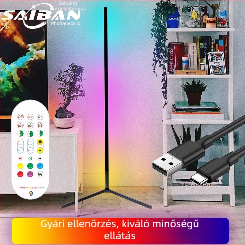 Színes LED állólámpa USB és Bluetooth kapcsolattal, sarokba helyezhető hangulatvilágítás távirányítóval