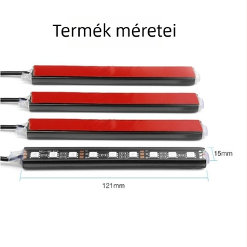 9 LED-es autó belső LED-sáv, 1-4 osztással, távirányítós, RGB 5050